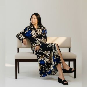 Zara Black and Blue Floral Midi Dress